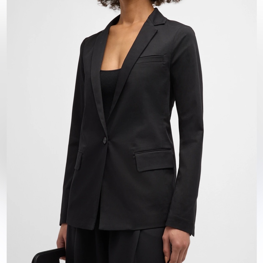 Banana Republic Solid Black Stretch Wool One-Button Blazer Jacket Size 2